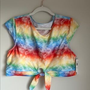 Salt + Cove Red Orange Tie Front Cap Sleeve Crop Top